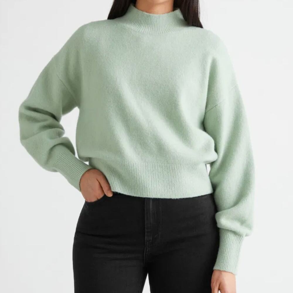 & Other Stories Mint Green Seafoam Mock Neck Sweater Wool Blend Size S Cozy Fall